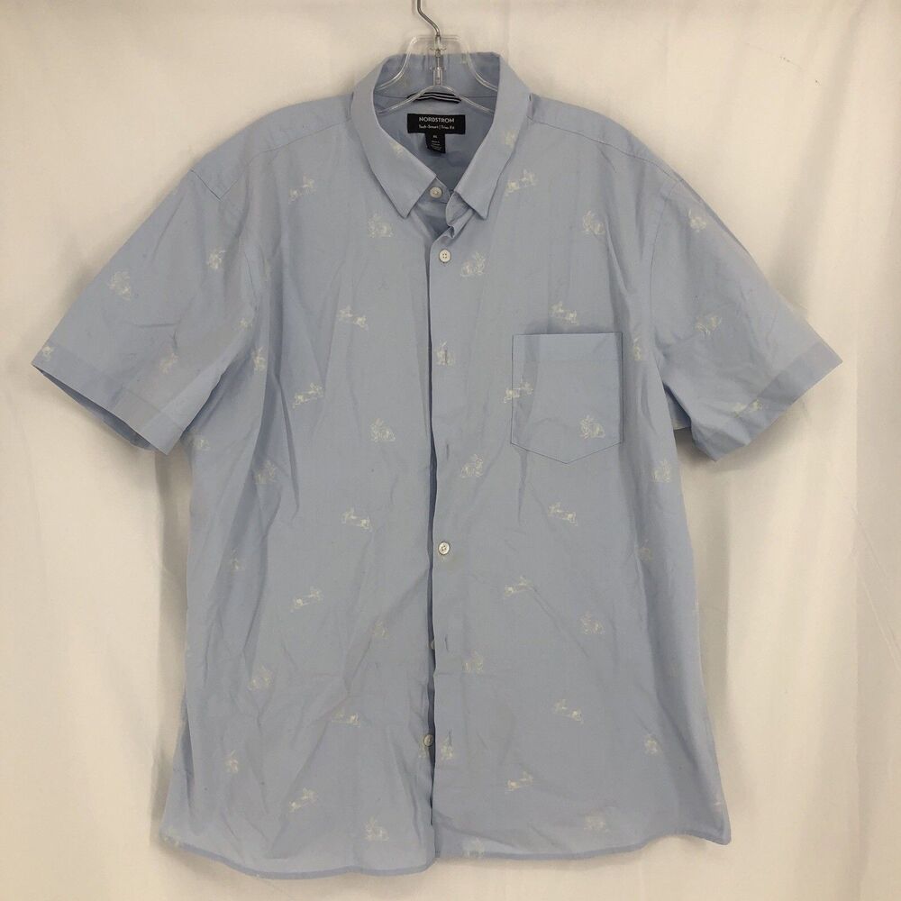 Nordstrom Rabbit Shirt Men's XL Short Sleeve Button Up Tech Smart Trim Fit